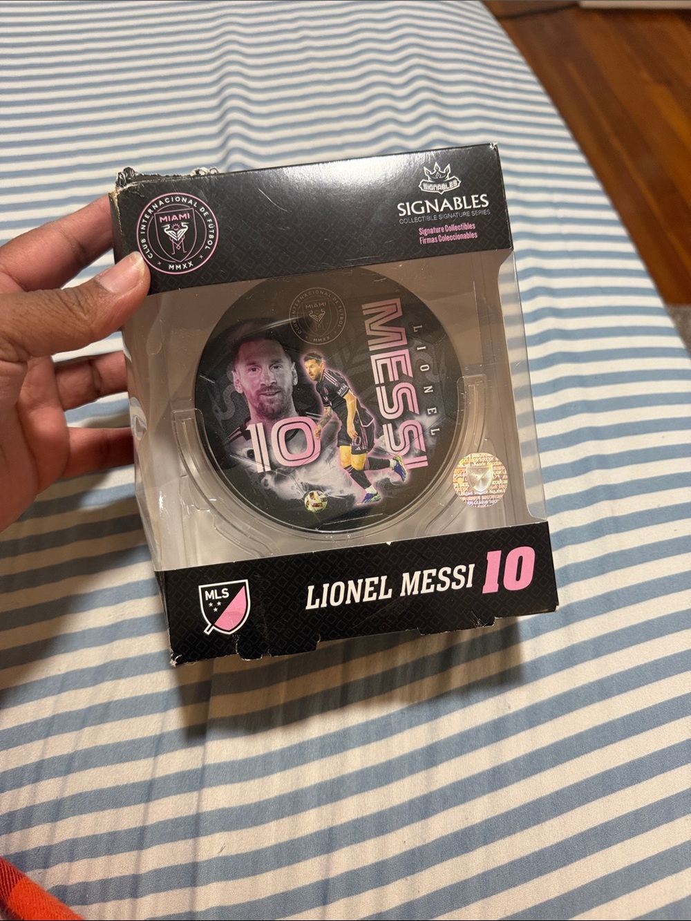 Lionel Messi #10 MLS Signables Collectible Puck - Pink & Black